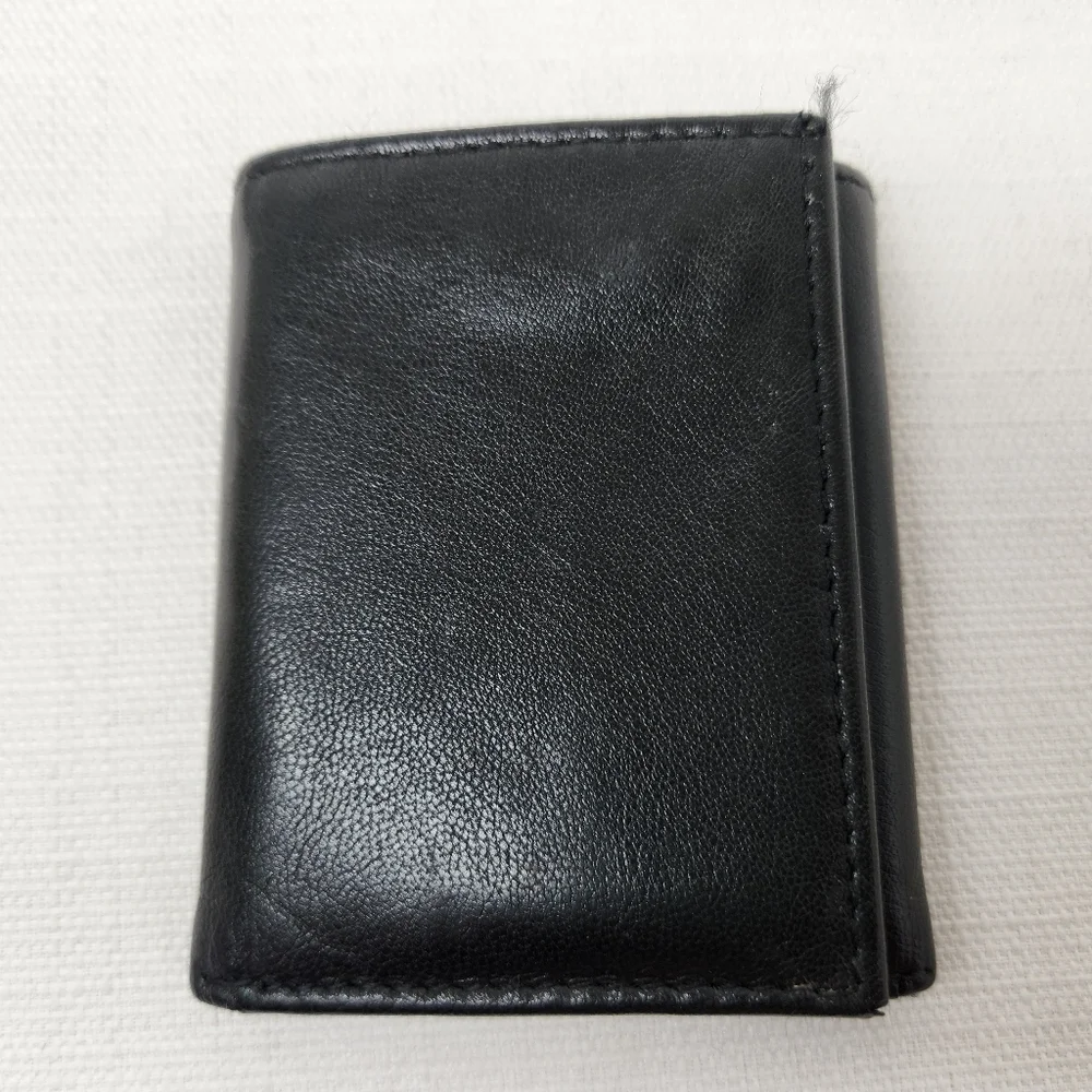 Mens Basic Black Leather Trifold Wallet